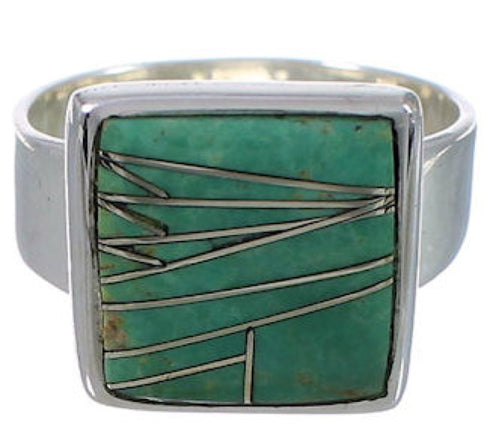 Heavy Turquoise Inlay Sterling Silver Ring Size 5-1/2 WX40014